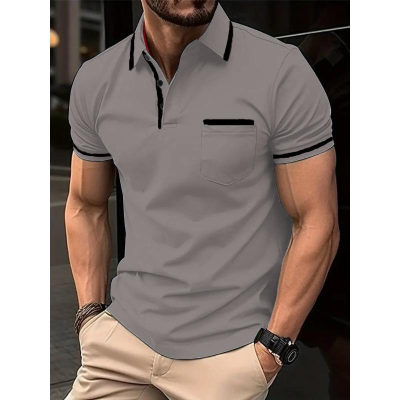 Men's New Summer Pocket Splicing Polo Set Simple Lapel Daily Casual Outfit