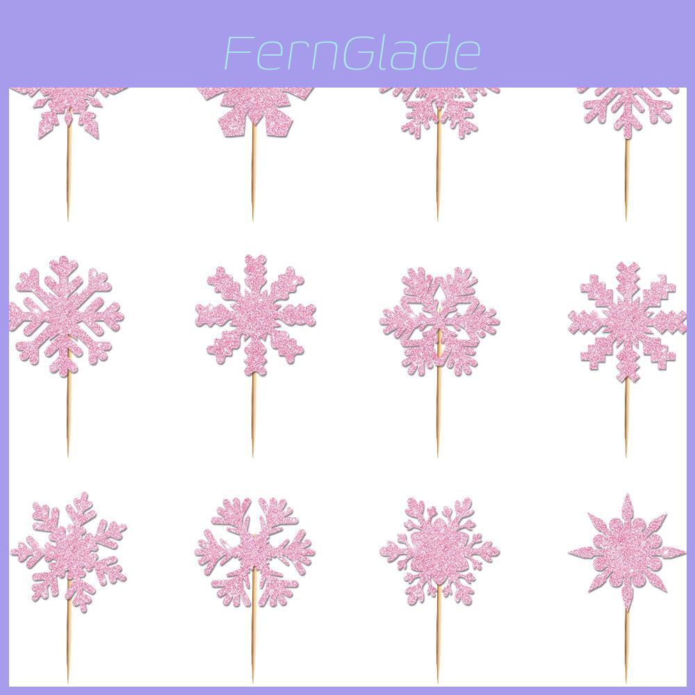 Christmas Snowflake Cake Toppers With Shining Design Paper For Holiday Party Decor