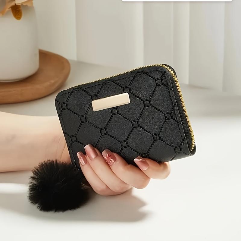 

Simple Handbag Zipper Fleece Ball Short Mini Solid Color Love Print Women s Card Bag чёрный