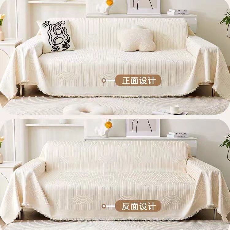 Nordic Cotton Chenille Full Sofa Cover with Tassel All Non-slip Solid Color Arch Shape Sofa Cloth Towels Anti-cat Scratch Blanke