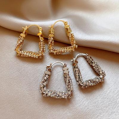 Rhinestone U-shaped Buckle Simple Fashion Woman's Earrings Korean Ins High-grade Hoop Earrings Wholesale Simple Accessories