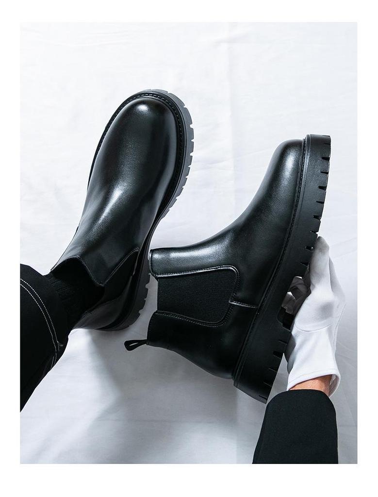 Retro British Style Men's High-top Martin Chelsea Boots - Large Size, Thick Sole, Versatile Workwear Design.