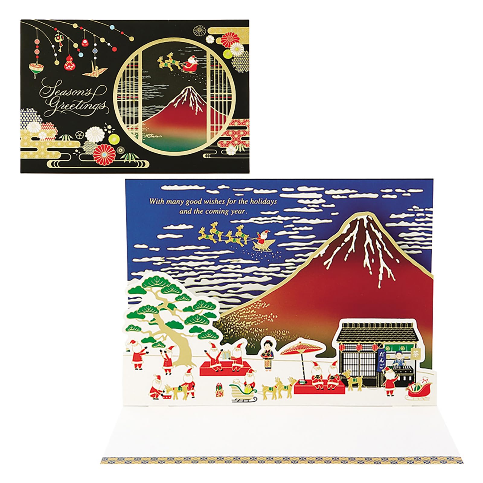 Sanrio Christmas Message Card Japanese Style Red Mount Fuji Gold Line Santa JXJ 8-5 238953