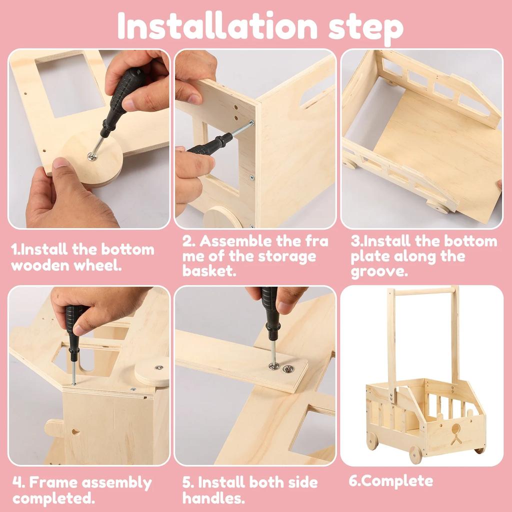 Wood Baby Shower Crate Closet with Wheels Bear Car Shape Baby Shower Basket with Portable Handle for Pregnancy New Parent Home