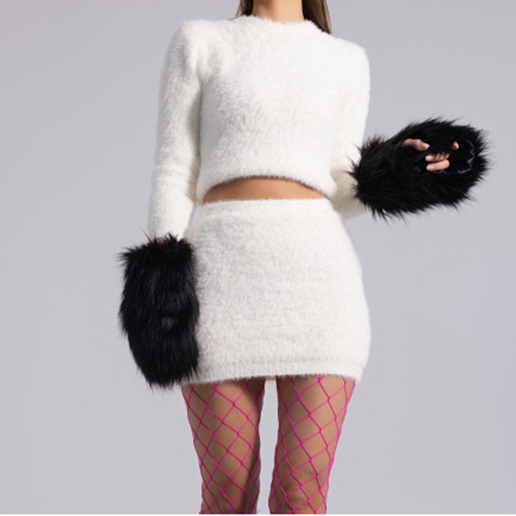 Winter Plush Lengthen Wrist Gloves Solid Color Women Half Finger Gloves Thick Outdoor Camping Shopping Gloves Keep Warm