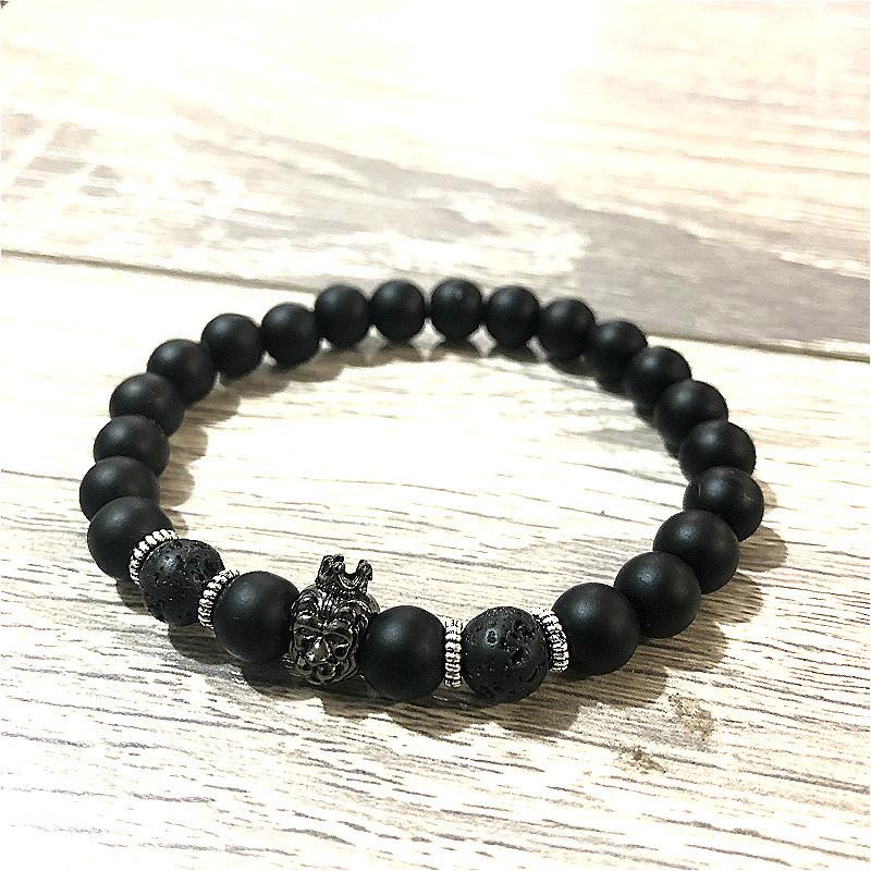 8.5MM Alloy Crown Lion Head Black Men's Bracelet