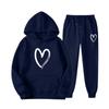 Felpa e Pantaloni da Ginnastica Autunnali Set 2 Pezzi Oversize Tinta Unita Stampa Cuore Felpe con Cappuccio+Pantaloni Jogger Fitness Set Donna Y2k Completi Pantalone