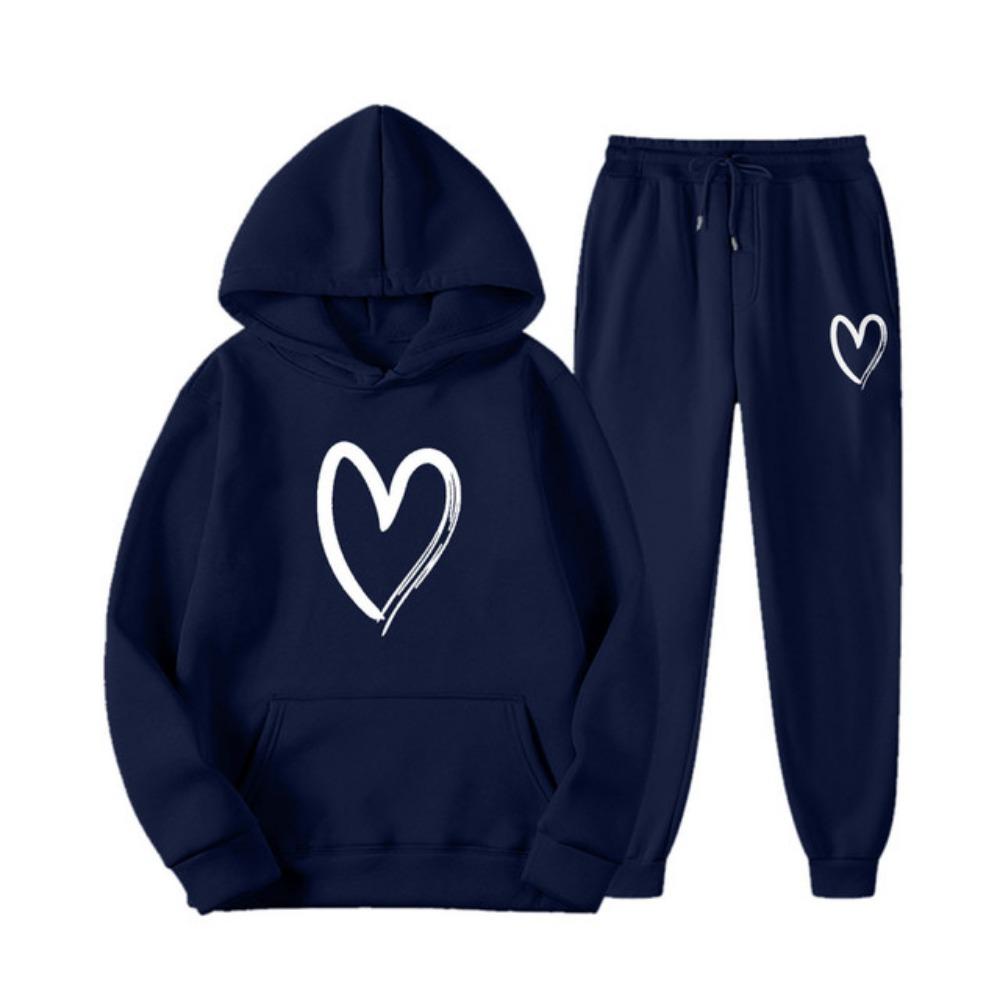 Felpa e Pantaloni da Ginnastica Autunnali Set 2 Pezzi Oversize Tinta Unita Stampa Cuore Felpe con Cappuccio+Pantaloni Jogger Fitness Set Donna Y2k Completi Pantalone