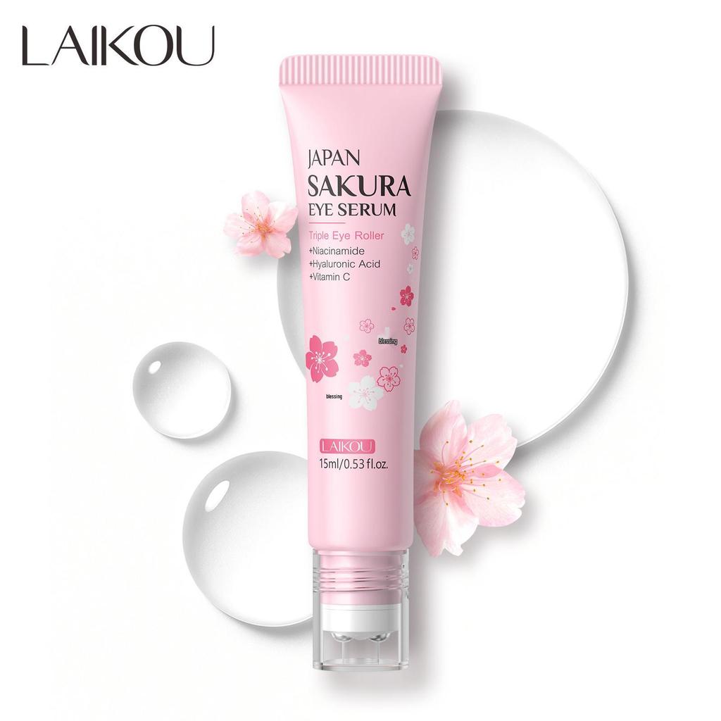 LAIKOU Cherry Blossom Eye Serum 15ml: Rollerball Eye Cream for Moisturizing and Hydrating the Eye Area.