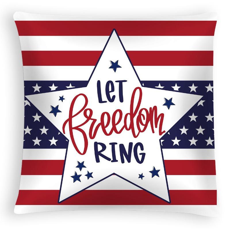 New American Independence Day Pillowcase, American Peach Skin Velvet Printed Cushion Cover, Sofa Pillow Cover
