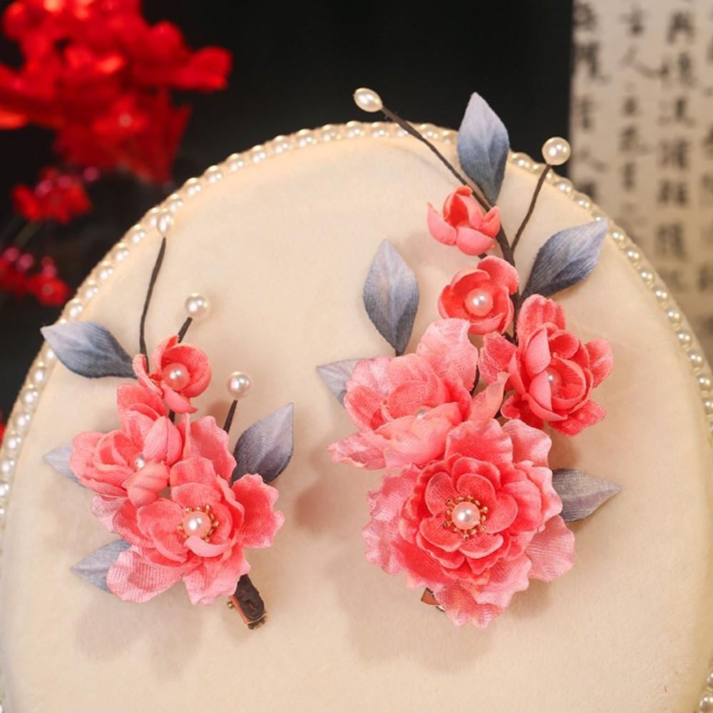 Beautiful Chinese Ancient Hairpins Beads Exquisite Fairy Side Clips Hanfu Flower Hair Clips  Girls