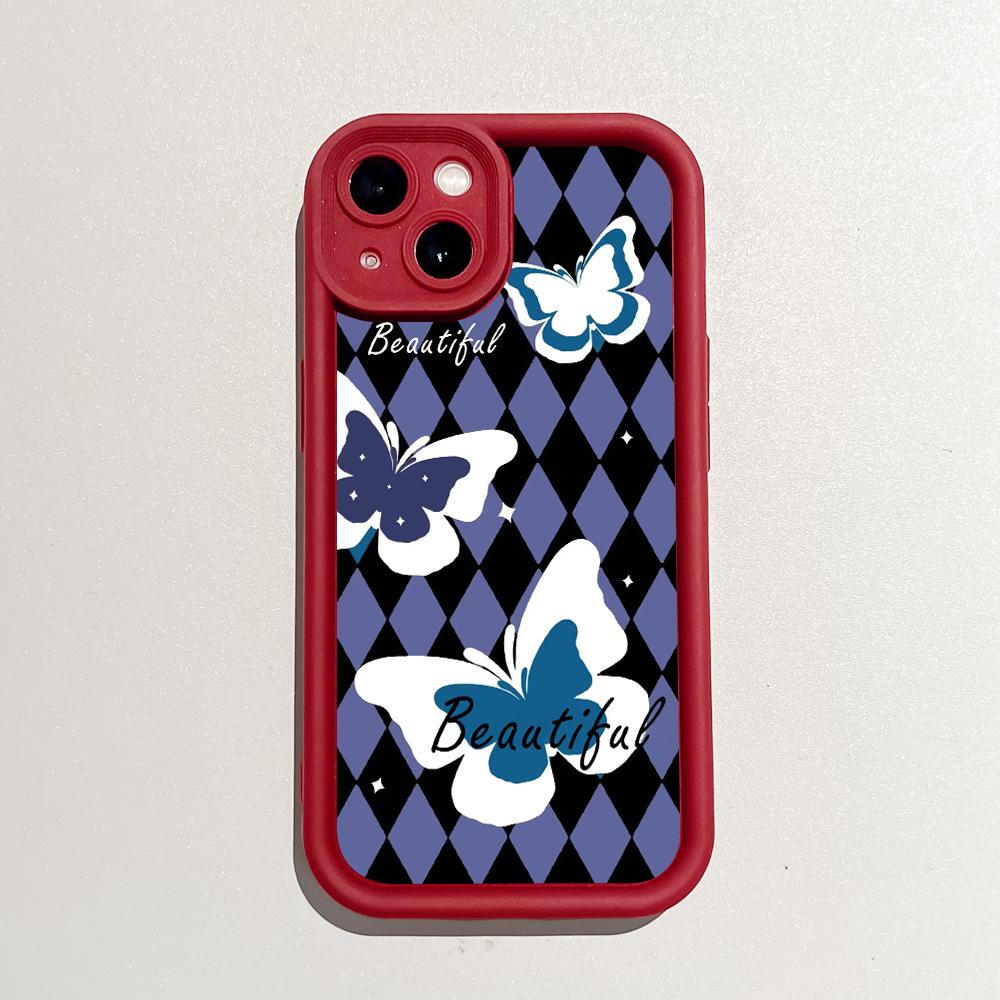 For iPhone 16 15 14 13 12 11 Pro Max XS Max XR X SE 8 7 Soft Silicone Butterflies Lozenge Shape Full Lens Protect Phone Case Cover