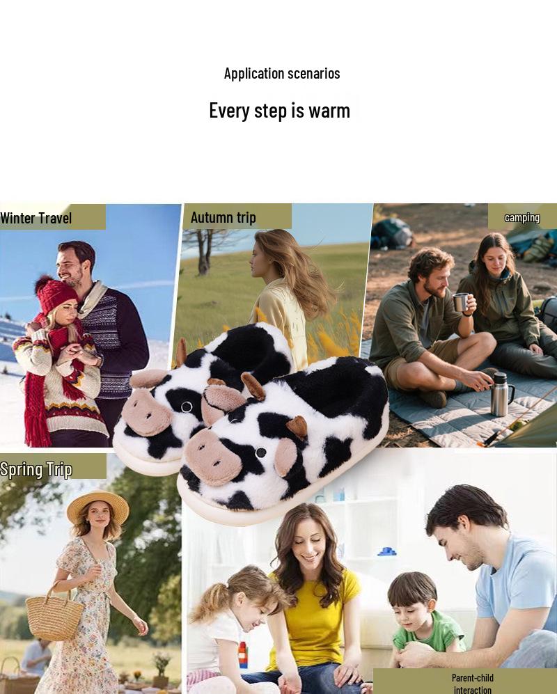 Cartoon Kuh Fellige Fersenüberzieher Hausschuhe - Warme, Rutschfeste Indoor Winter Clogs