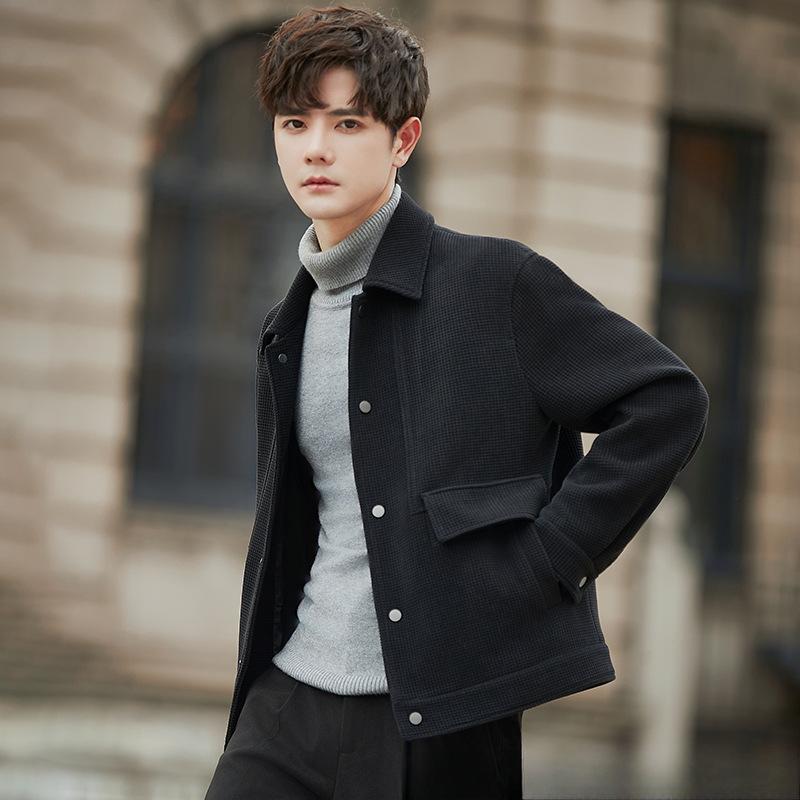 Waffel Freizeitjacke Herren Frühling und Herbst Premium Locker Kurz Revers Herren Oberteil