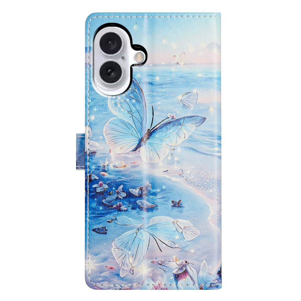 For iPhone 16 Wallet Phone Case PU Leather Flip Cover with Stand Card Holder Painted Design