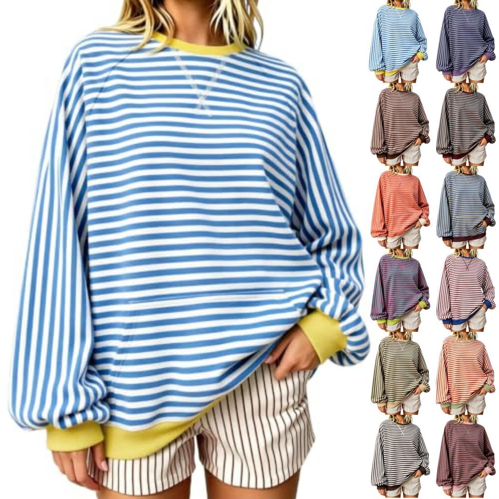 Women's Striped Sweatshirt, Casual Pullover Top for Everyday Wear
