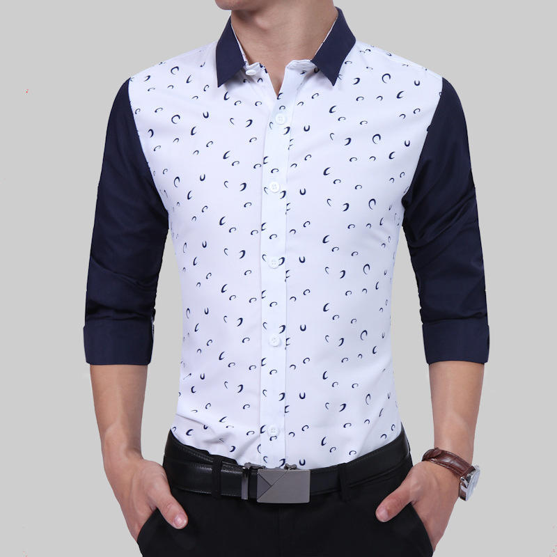 Fashion Male Shirt LongSleeves Tops Print Mens Dress Shirts Slim Men