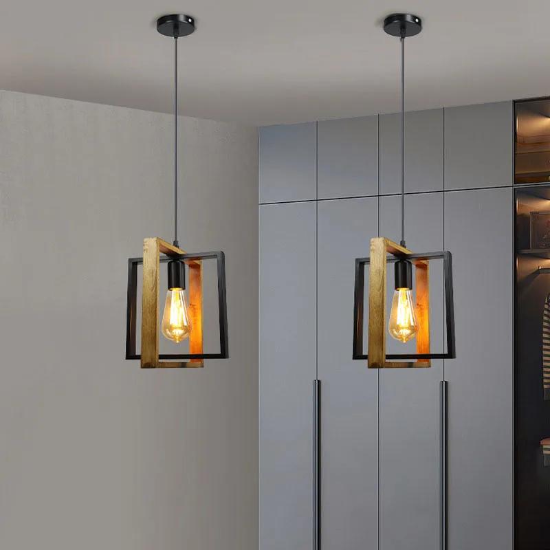 American Chandelier Lamp Retro Iron Wood Pendant Lamp Bar Restaurant lamp Creative Hanging light Household Luminaire appliance