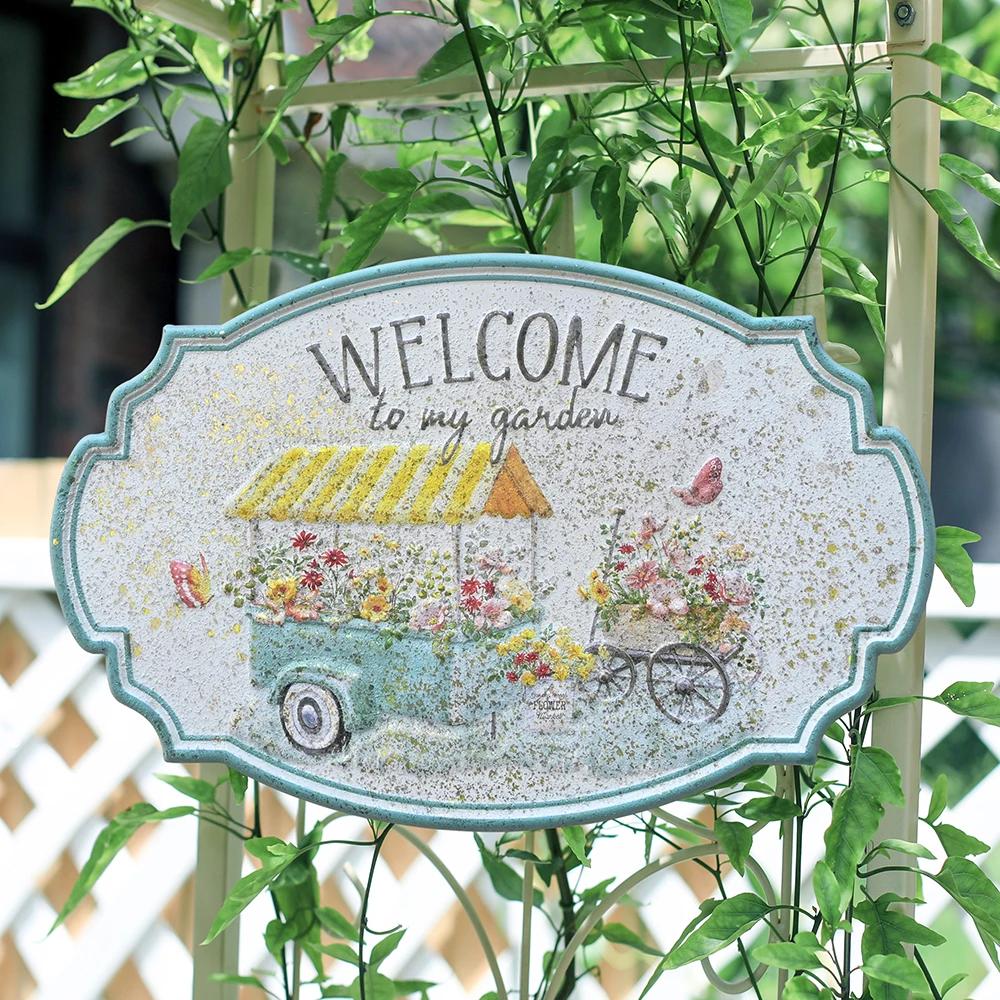Wall Mounted Decoration Distress Retro Garden Welcome To The Doorstep Home Furnishing Courtyard Balcony Wall Decoration Board