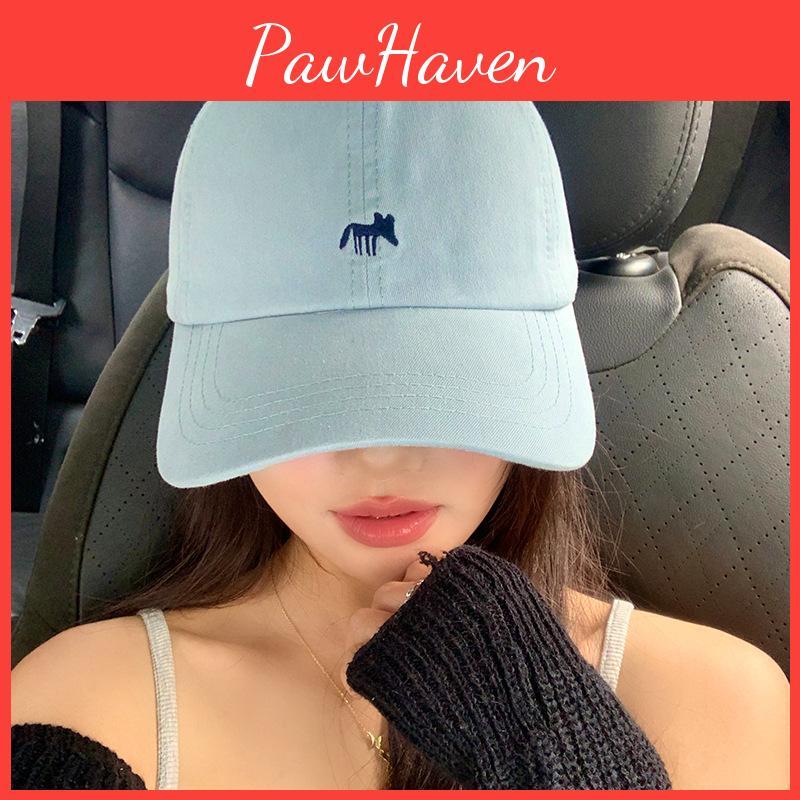 Fashion Womens Summer Blue Fox Embroidered Hat With Large Brimmed Duckbill