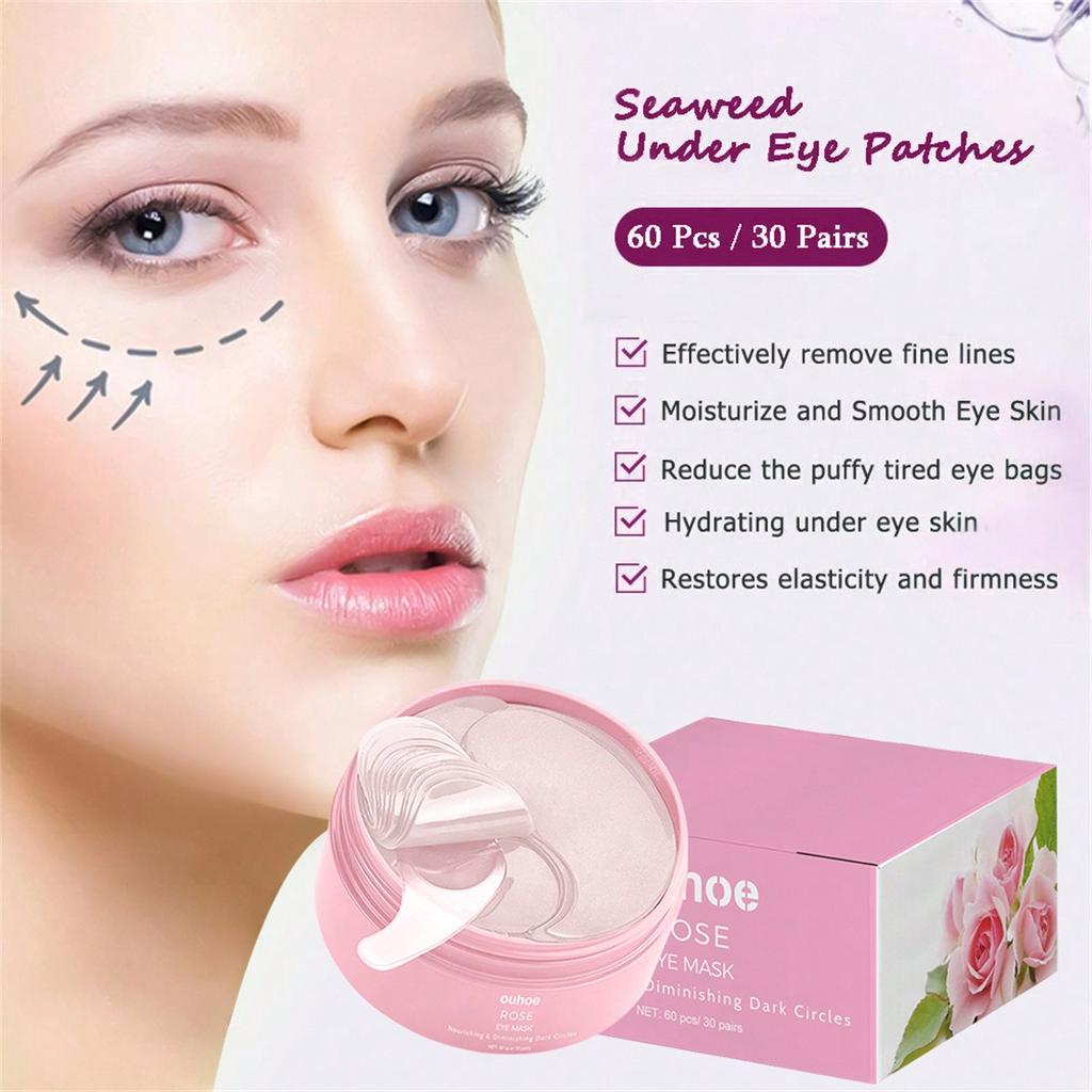 60pcs Rose Eye Mask Moisturizes Skin Tightens Reduces Eye Corner Fine Lines