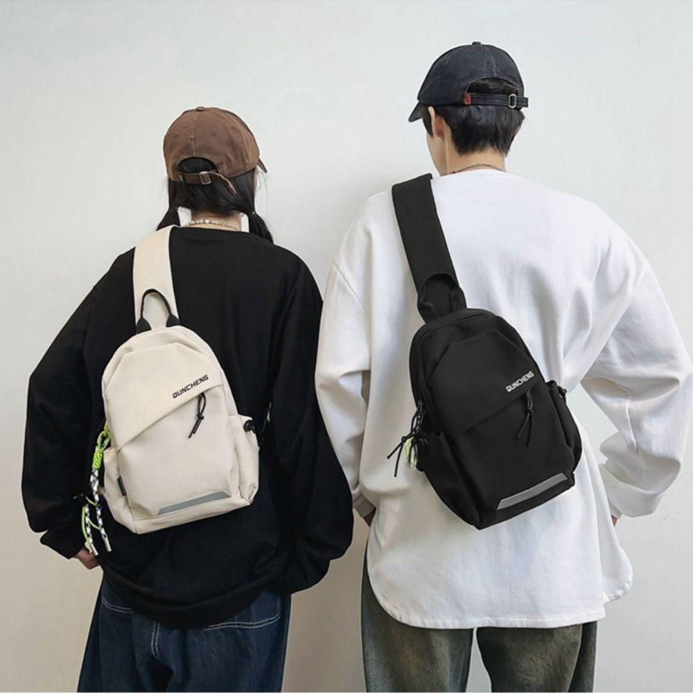 Multifunctional Shoulder Crossbody Bag Solid Color Sports Knapsack Casual Nylon Chest Bag  Male