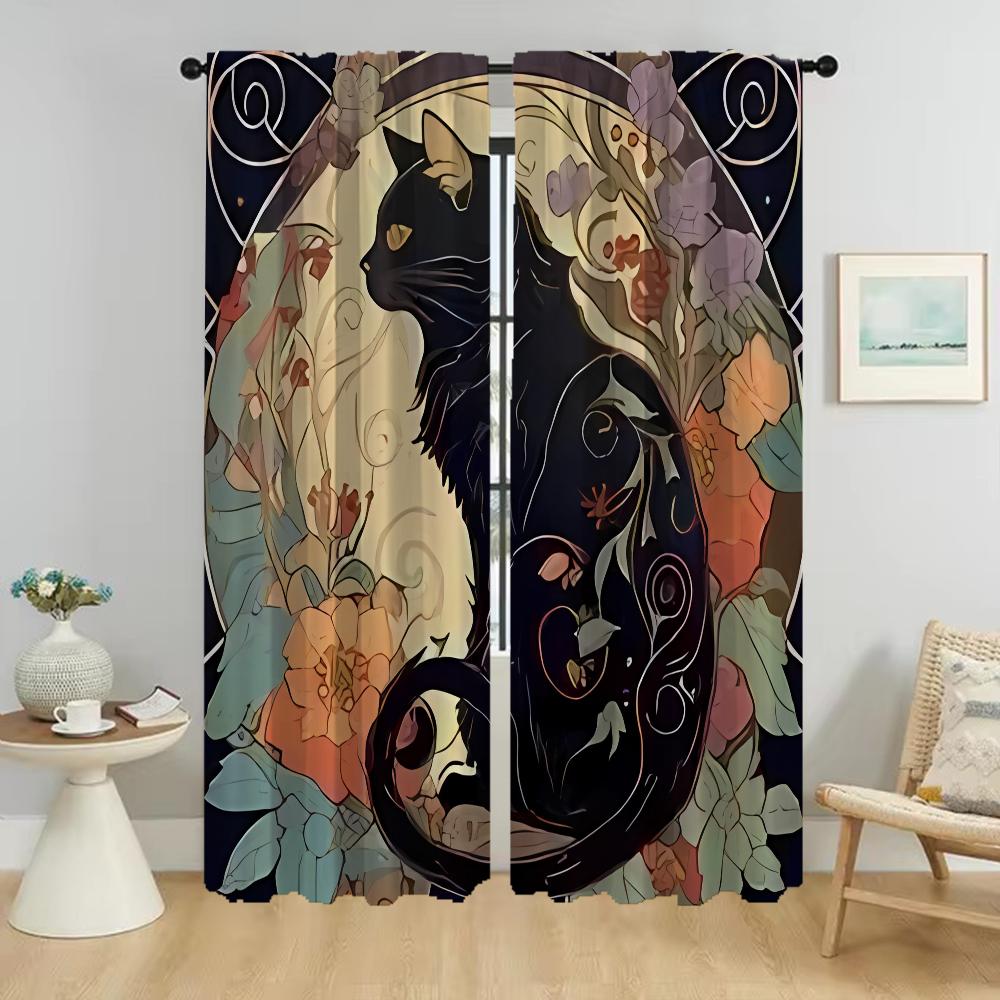 Blackout Curtain for Room 2 Panel Magic Cat Curtains for Bedroom Home Interior Curtains Partition Halloween Decoration Living