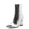 Fashion Silver Patent Leather Women Ankle Boots Pointed Toe Square High Heels Shoes Chelsea Botas De Mujer