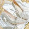 Fashion Brand Design Sequin Cloth Wedding Shoes Women 2025 Summer Pointed Toe High Heel Party Dress Pumps Luxury Glitter Flower Shoes
