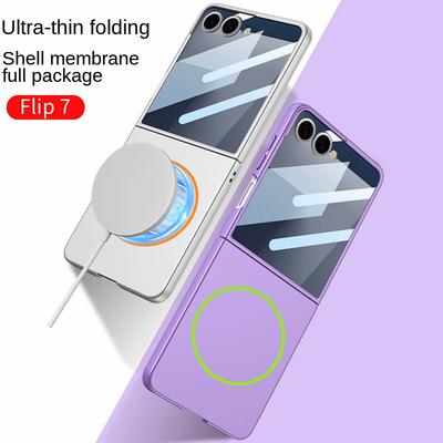 Ultra-thin Micro-frosted with Thin Magnetic Glass Protective Film Case for Samsung Galaxy Z Flip 7 Flip7 Camera Protect Cover