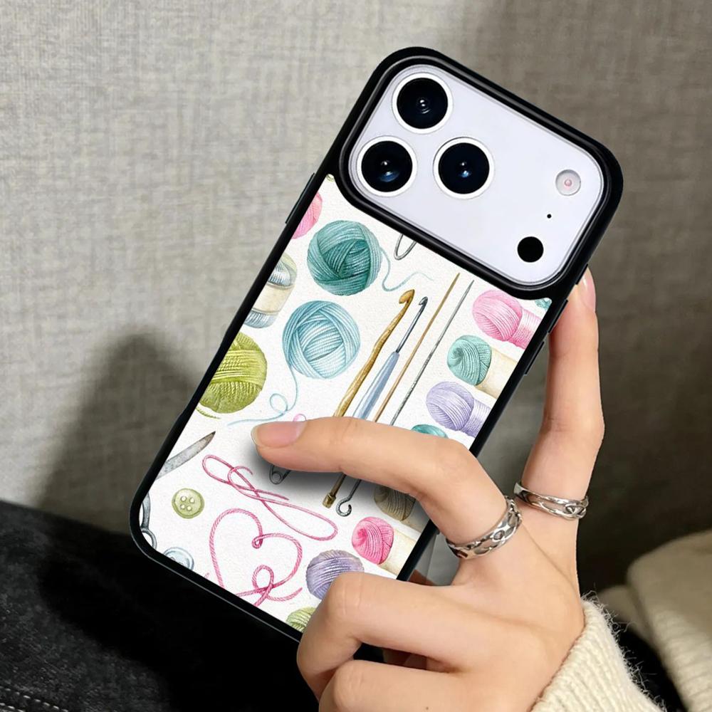 Capa Case for iPhone 17 Air 16 Pro Max 15 Plus 11 13 Mini 14 12 Back Phone Cover Sewing Knitting Crochet
