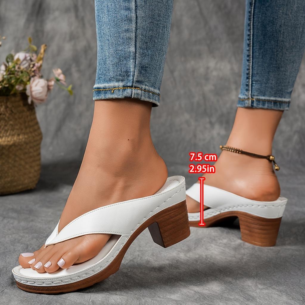 Elegant Women's Wedge Heel Flip Flops - Comfortable Thick Soled Sliding Sandals, Mid Heel, Open Toe, Easy To Wear, Daily Sandals