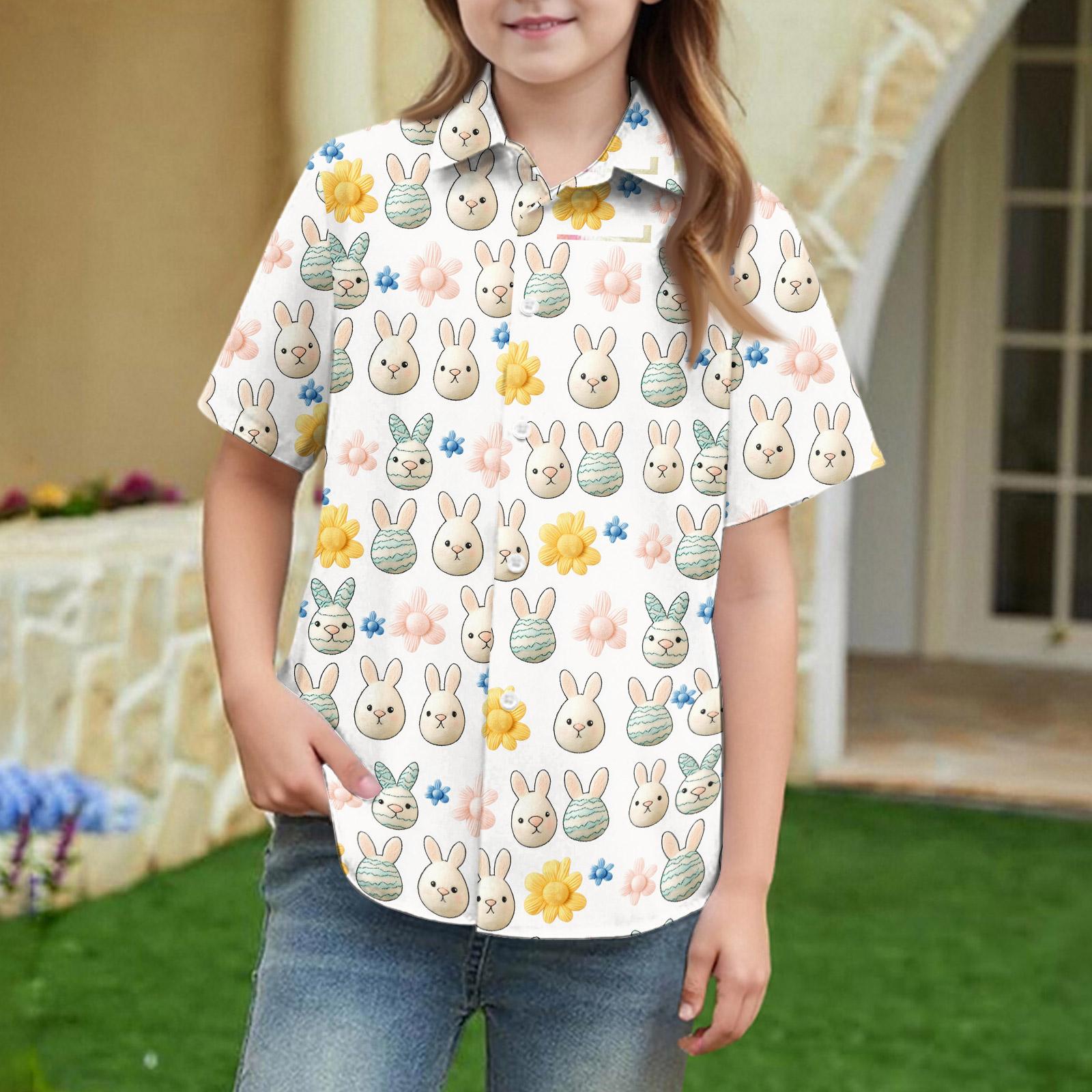 

Summer Girls Short Sleeve Blouse School Uniform Button-Up Shirt Kids Summer School Uniform Button Down Shirt 160
