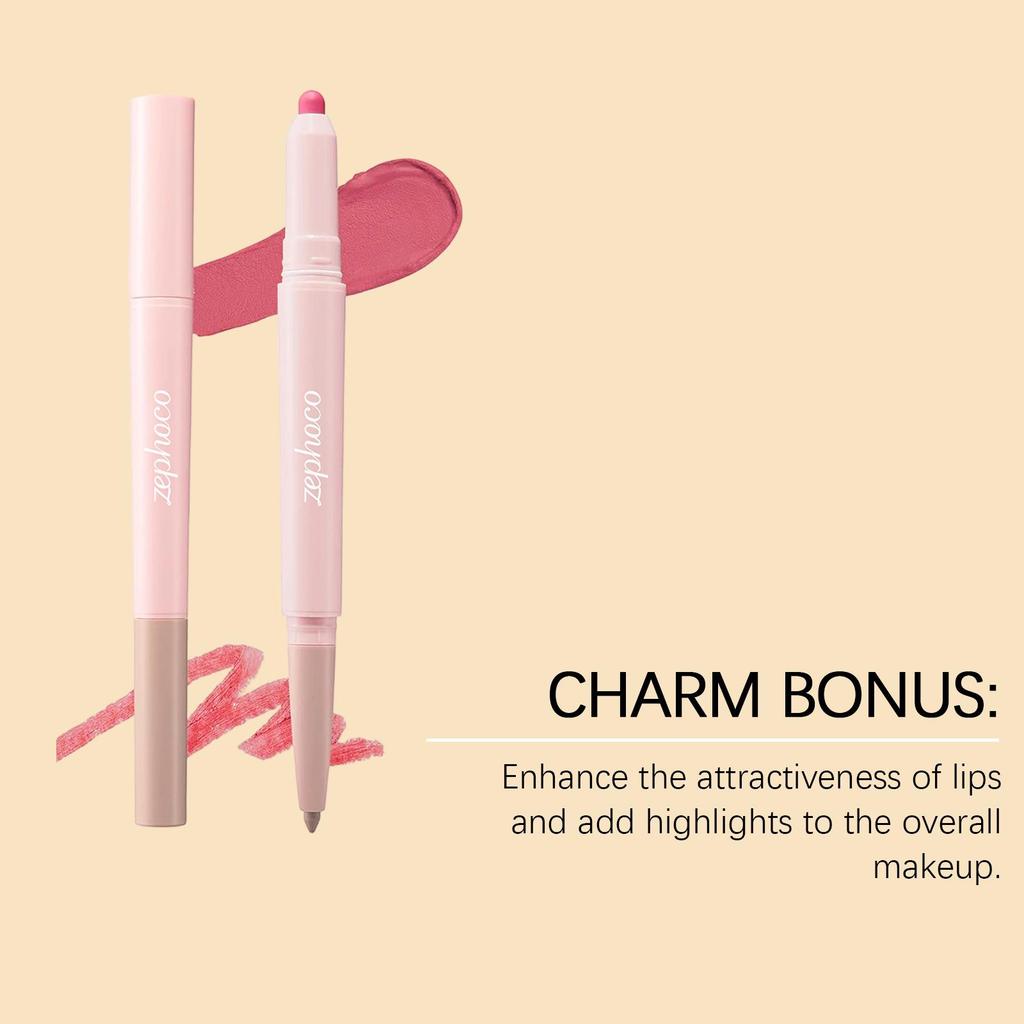 Zephoco Rose Pink Double-Ended Lip Liner & Concealer Stick for Natural Makeup - Smooth, Girlish Pink Pencil