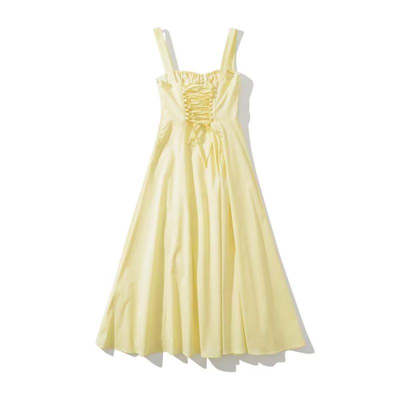 Women's New Open Back Sexy Waist Trimming Spaghetti Straps Dress