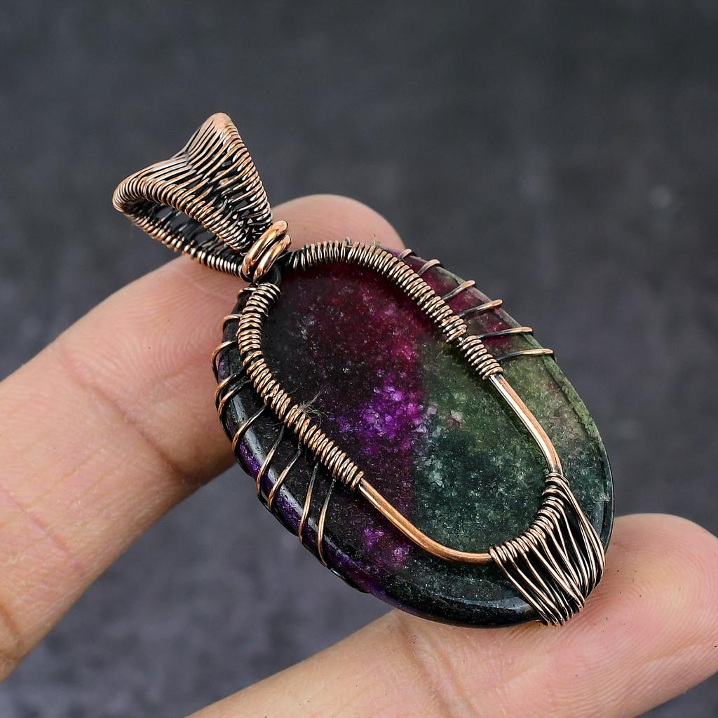 Natural Rainbow Solar Quartz Copper Wire Wrap Tree Of Life Pendant 2.17" K3K93