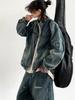 Japanese Retro Embroidered Washed Denim Jacket - Blue Loose Fit for Spring and Autumn