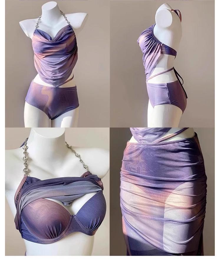 Women's 2025 Push-Up Bikini Set: Three-Piece Swimsuit with Long Skirt, Underwire Support, Beach & Resort Wear.