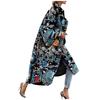 Women Fashion Printed Trench Coat Long Outerwear Cardigan Pocket Jacket Overcoat