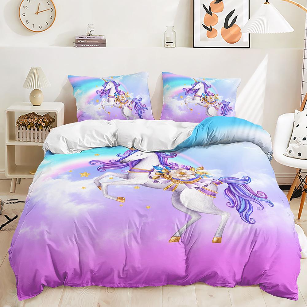 Three-Piece Dream Unicorn Quilt Cover Digital Printing Three-Piece Bedding