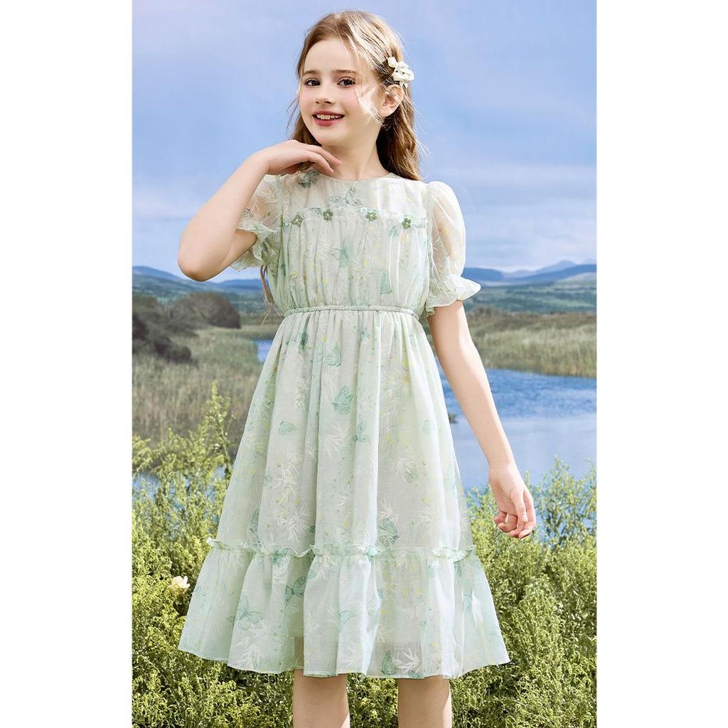 Mädchen Modisches Kurzarmkleid, Süßes Prinzessinnenkleid für Kinder Frühling und Herbst