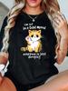 T-shirt décontracté pour femme avec imprimé chat « Je ne suis pas de mauvaise humeur » T-shirt graphique humoristique avec manche légèrement extensible Col rond Haut d'été