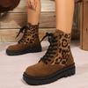 Fashion Women Shoes New High Quality Cross-tied Women Boots Fashion Leopard Print Casual Boots Women Fashion Round Toe Mid-Calf Boots