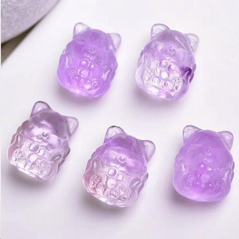 Amethyst Butterfly Flower Charm: Buddha, Nine-Tailed Fox, Cat, Rabbit, Crystal Bear Pendant