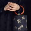 Ethnic style round ring wooden handle Song Jin Tang Matu retro fortune bucket bag cylinder bag autumn and winter Chinese style