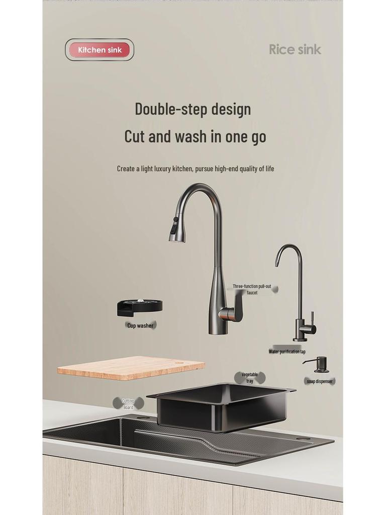 Handmade Gunmetal Gray SUS304 Stainless Steel Large Single Bowl Kitchen Sink