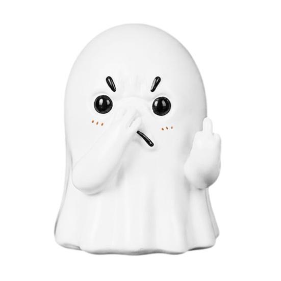 Whimsical Room Accent Middle Finger Ghost Statue, Funny Holding Nose Resin Figurine, Novelty Desktop Decoration Halloween Bathroom for Toilet