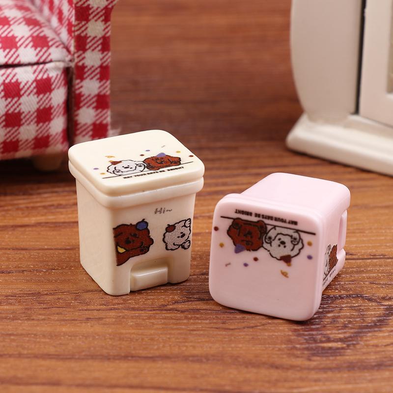 5Pcs Dollhouse Mini Cartoon Garbage Can Model Dollhouse Furniture Decoration Dolls House Accessories Pretend Play Toys