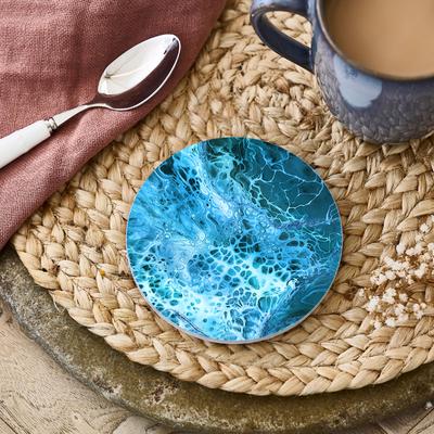 Ocean Marble Art Decortion Round Enamel Coasters Coffee Mug Place Mats with Cork Base Prevent Furniture From Dirty and Scratched