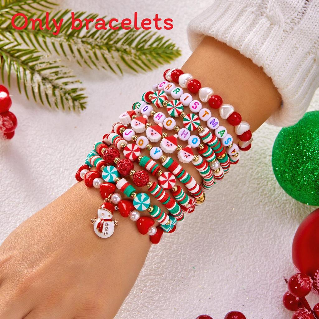 Holiday Christmas Snowman Santa Character Multilayer Beaded Wristband Gift Set For Celebrations